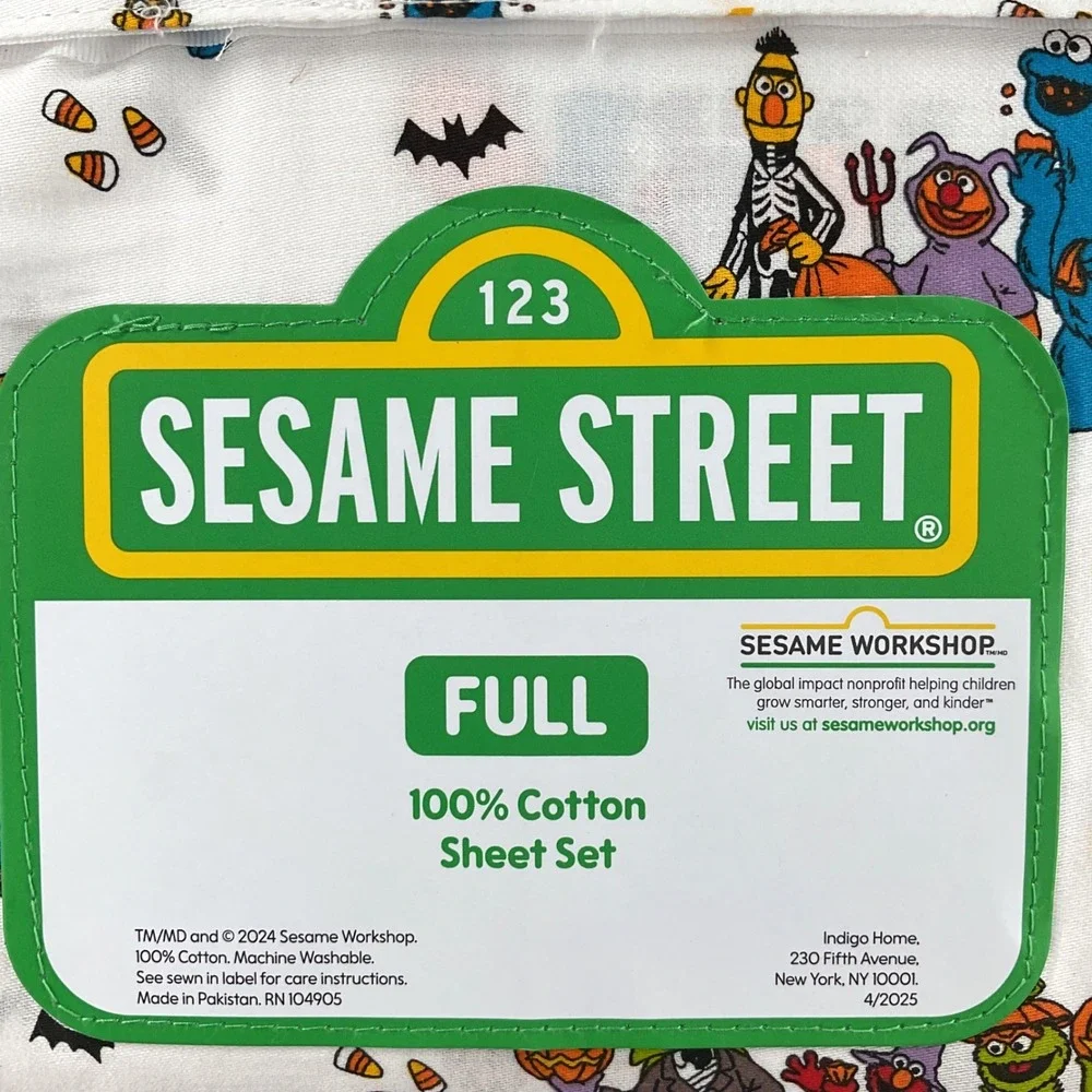 Sesame Street Halloween Full Sheet Set 100% Cotton 4pc Elmo Cookie Monster New